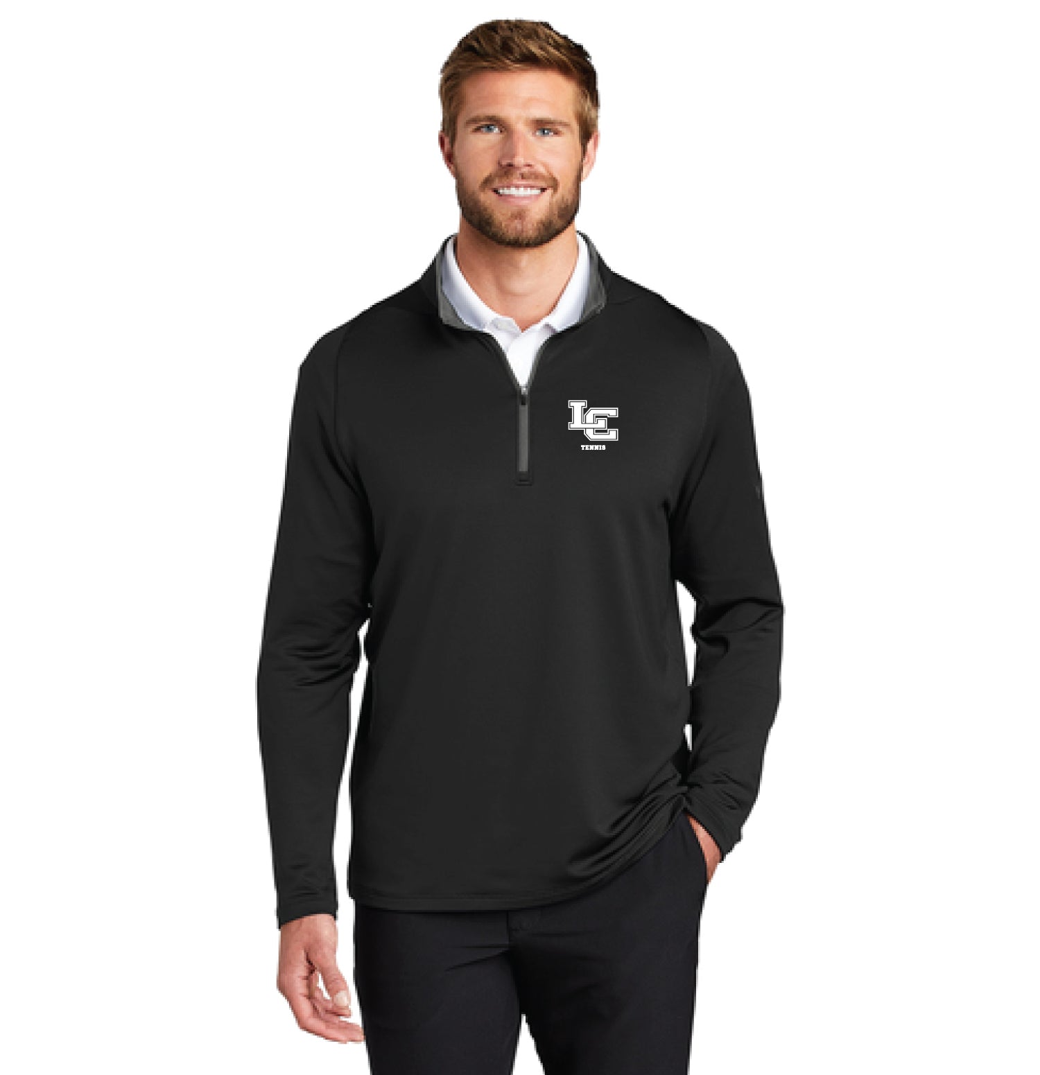 LC Tennis Embroidery - Nike Dri-FIT Stretch 1/2-Zip Cover-Up - Black
